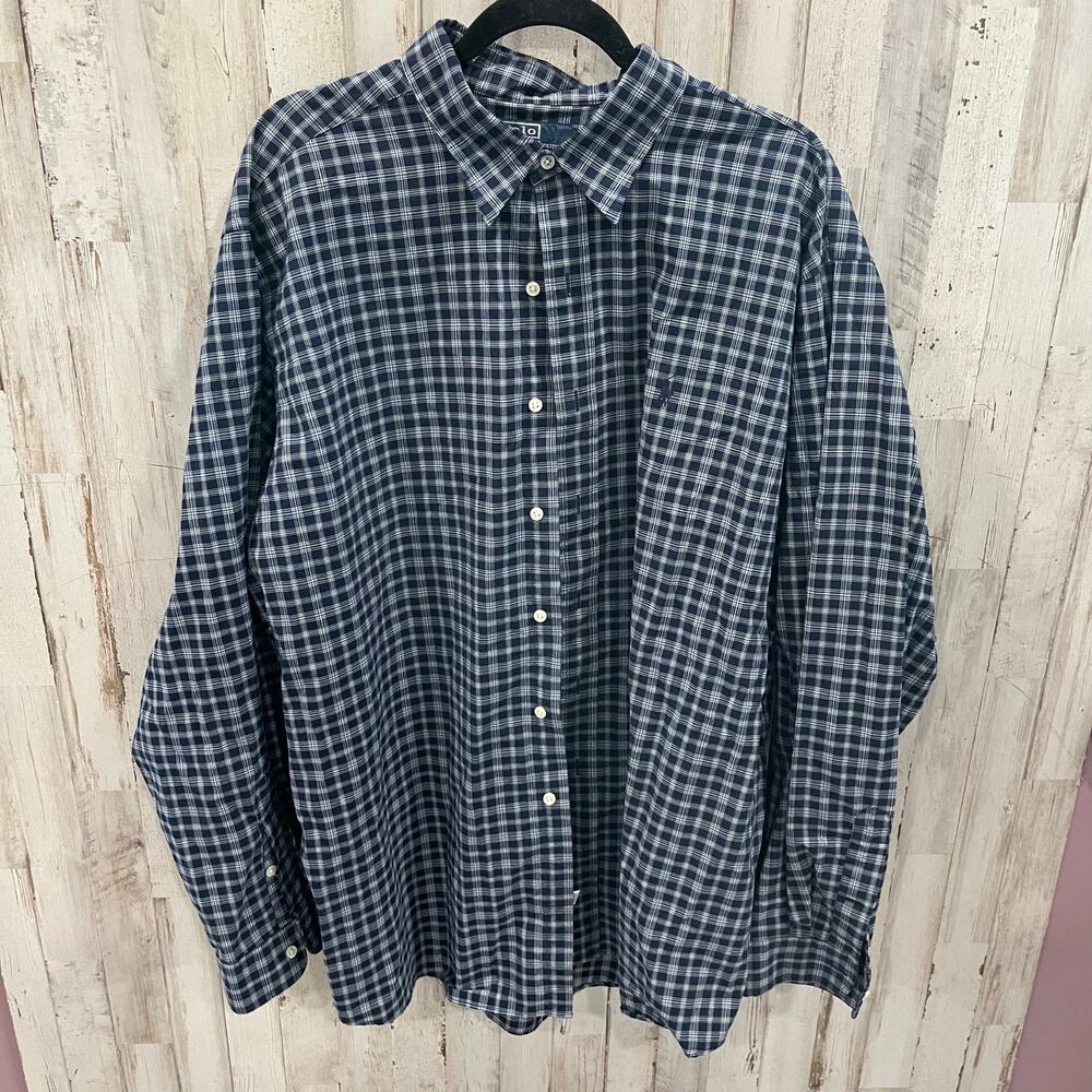 Polo Ralph Lauren Lowell Sport Blue Plaid Mens Button Up Long Sleeve Shirt XXL